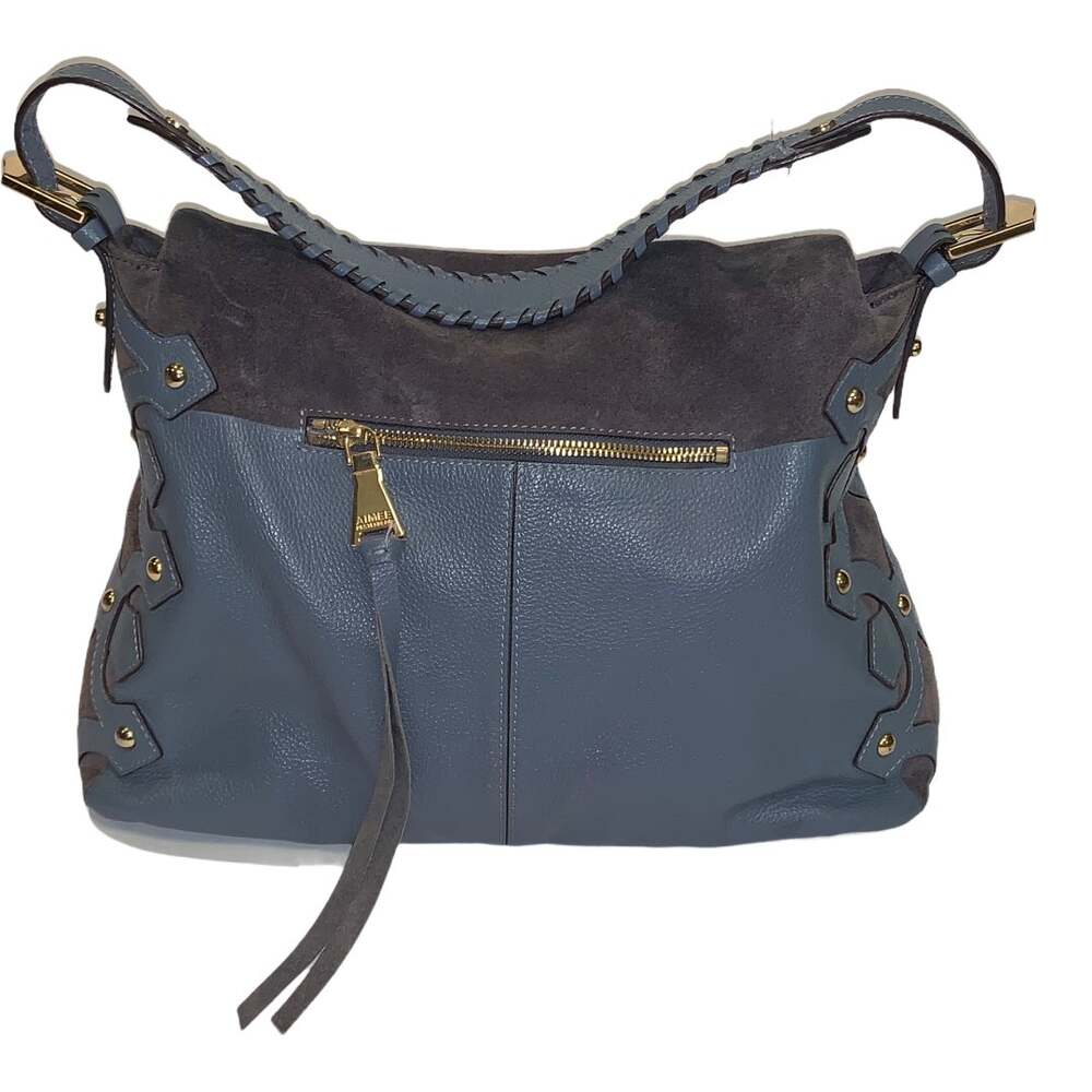 Aimee Kestenberg Hobo Satchel Purse Leather Suede Blue Gray Multiple Pockets